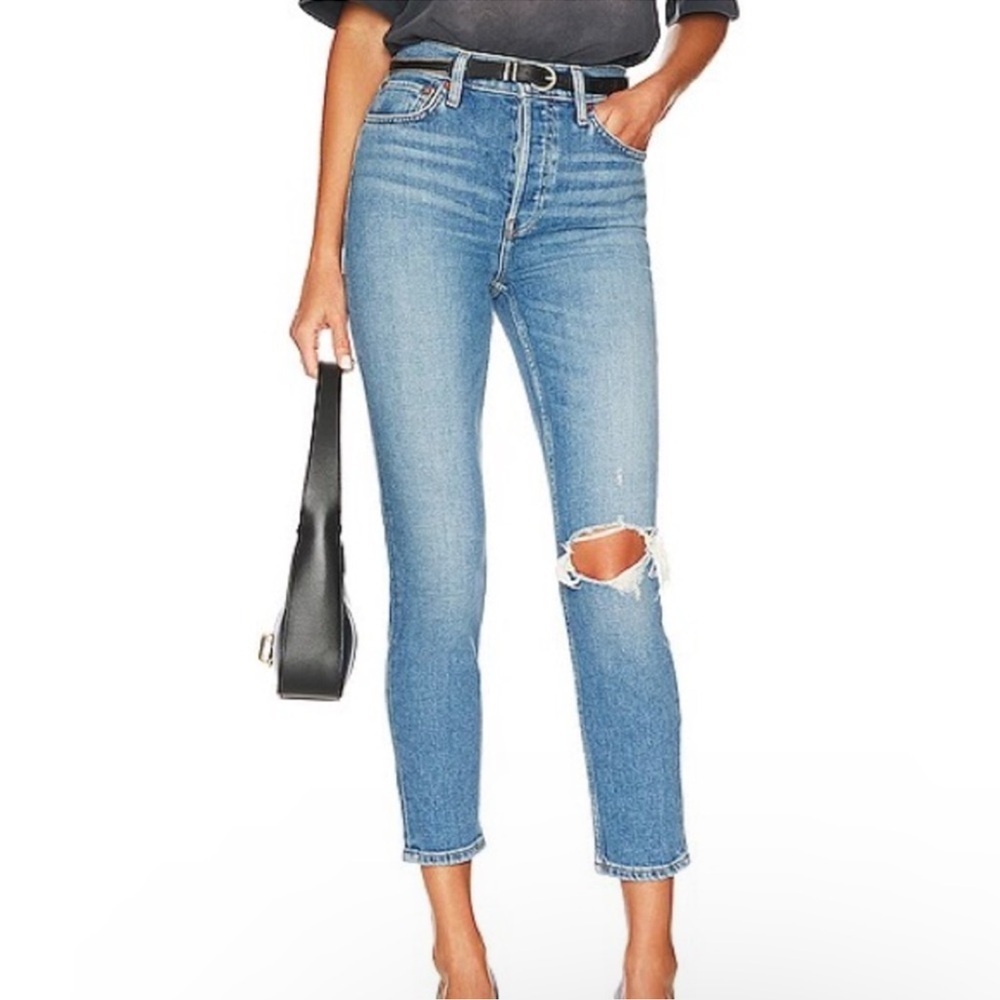 RE/DONE 90s High Rise Ankle Crop Slim Fit Worn Brook Blue NWT